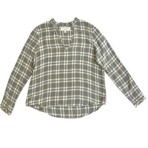 Cloth & Stone Anthropologie Gray Cream Plaid Top Silver Thread MediumRetail $110